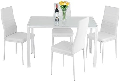 Juego de mesa de comedor FDW, juego de mesa de comedor de vidrio para espacios pequeños, mesa de cocina y sillas para 4, mesa con sillas, muebles para el hogar rectangulares modernos (vidrio negro)