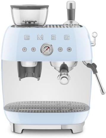 Cafetera espresso semiautomática Smeg Retro, EGF03PBUS, color azul pastel