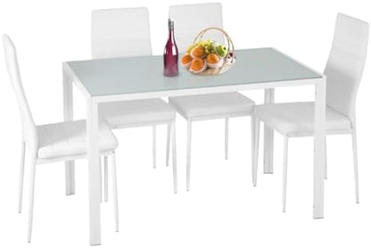 Juego de mesa de comedor FDW, juego de mesa de comedor de vidrio para espacios pequeños, mesa de cocina y sillas para 4, mesa con sillas, muebles para el hogar rectangulares modernos (vidrio negro)