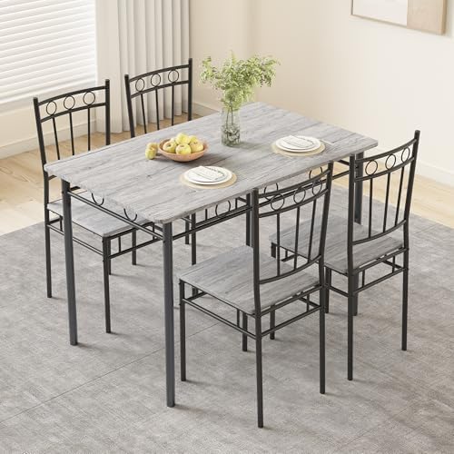 Dining Table Set for 4, 5-Piece Kitchen Table and Chairs, Rectangular Dining Room Table Set with 4 Chairs, Space-Saving Kitchen Table Set for Small Space,Dinette,Apartment,Retro Brown