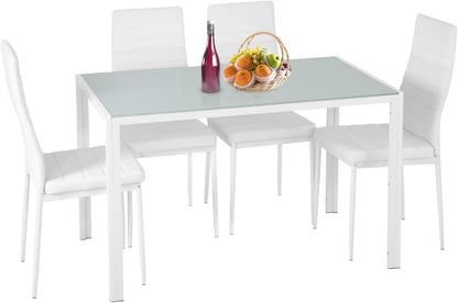 Juego de mesa de comedor FDW, juego de mesa de comedor de vidrio para espacios pequeños, mesa de cocina y sillas para 4, mesa con sillas, muebles para el hogar rectangulares modernos (vidrio negro)