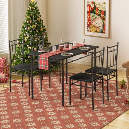 Dining Table Set for 4, 5-Piece Kitchen Table and Chairs, Rectangular Dining Room Table Set with 4 Chairs, Space-Saving Kitchen Table Set for Small Space,Dinette,Apartment,Retro Brown