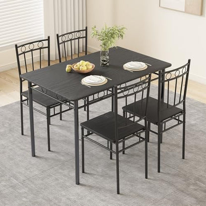 Dining Table Set for 4, 5-Piece Kitchen Table and Chairs, Rectangular Dining Room Table Set with 4 Chairs, Space-Saving Kitchen Table Set for Small Space,Dinette,Apartment,Retro Brown