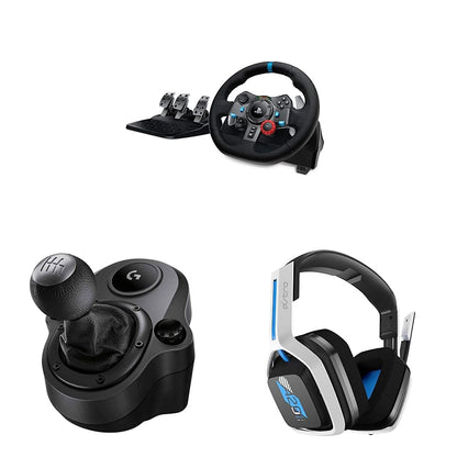 Logitech G29 Driving Force Racing Wheel and Pedals, Force Feedback, Real Leather + Logitech G Driving Force Shifter - For PS5, PS4 and PC, Mac - Black