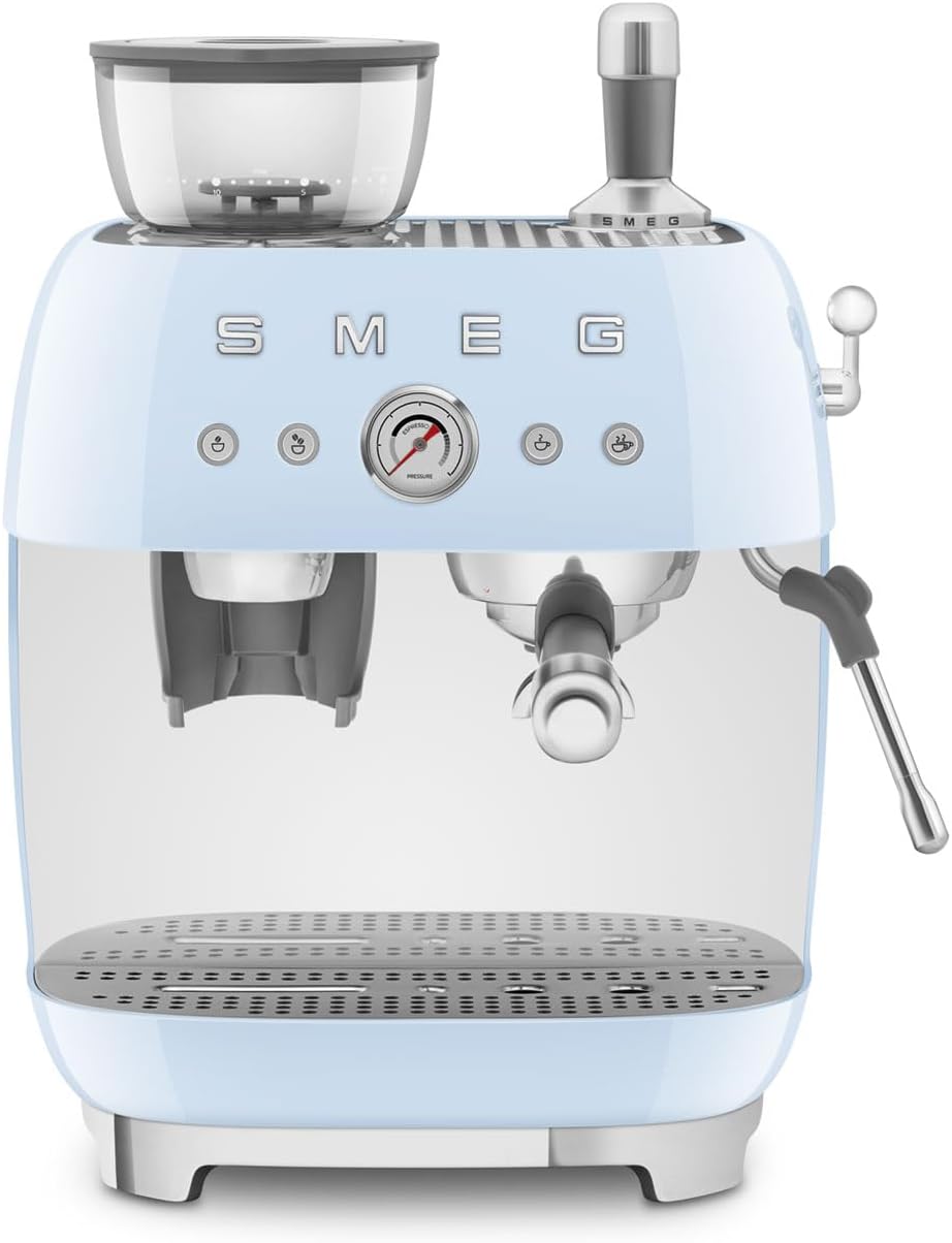 Cafetera espresso semiautomática Smeg Retro, EGF03PBUS, color azul pastel