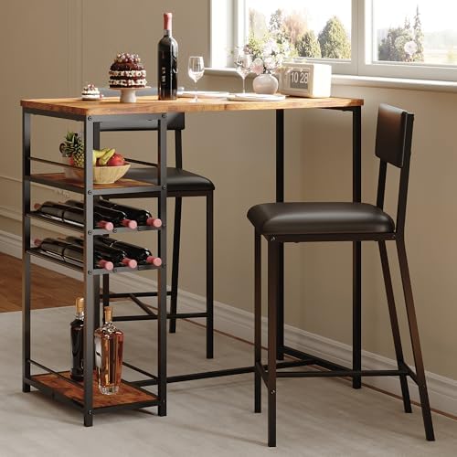 Dining Table Set for 2, Counter Height Table with 2 Upholstered Chairs and Storage Shelves, Bistro Table and Chairs Set of 2, Kitchen Table Set for Small Space, Apartment, Home, Studio