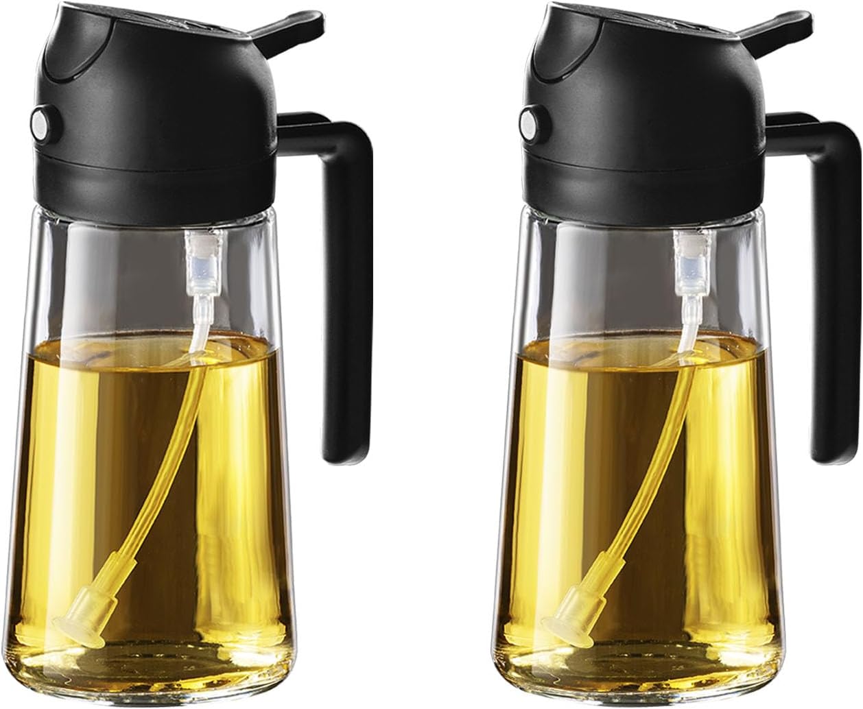 TrendPlain 16oz/470ml Olive Oil Sprayer for Cooking - 2 in 1 Olive Oil Dispenser for Kitchen Gadgets, Air Fryer, Salad, and BBQ - Black