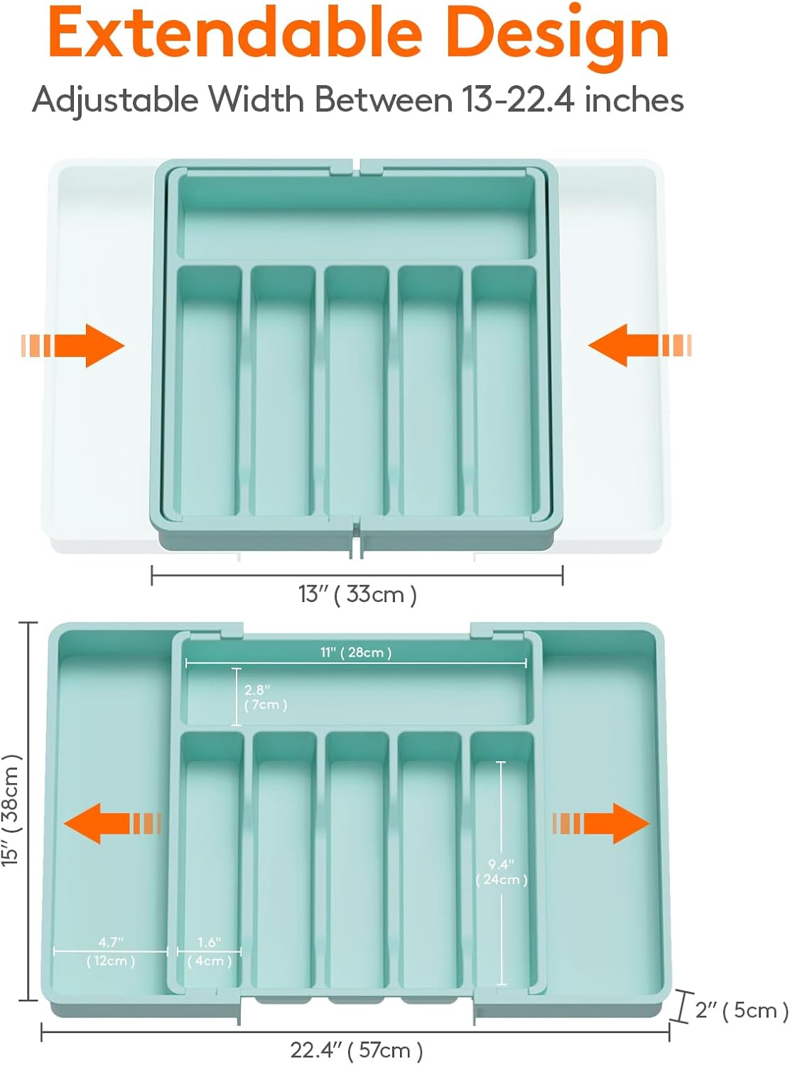 Lifewit Silverware Drawer Organizer, Expandable Utensil Tray for Kitchen, BPA Free Flatware and Cutlery Holder, Adjustable Plastic Storage for Spoons Forks Knives, Large, Black