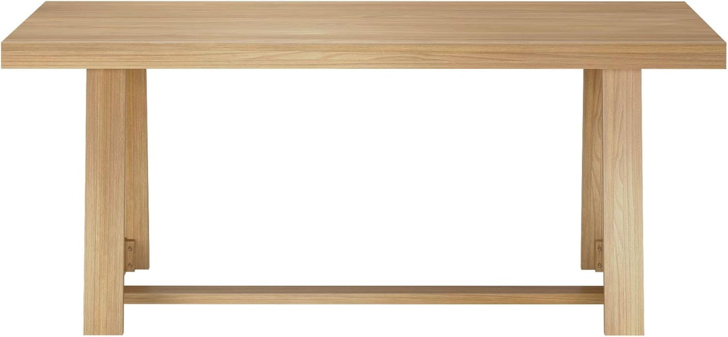 Mesa de comedor rústica de 72 pulgadas con estructura de madera maciza, mesa de comedor rectangular grande de madera para comedor, oficina en casa, muebles de sala de estar, fácil montaje, cepillo de alambre negro