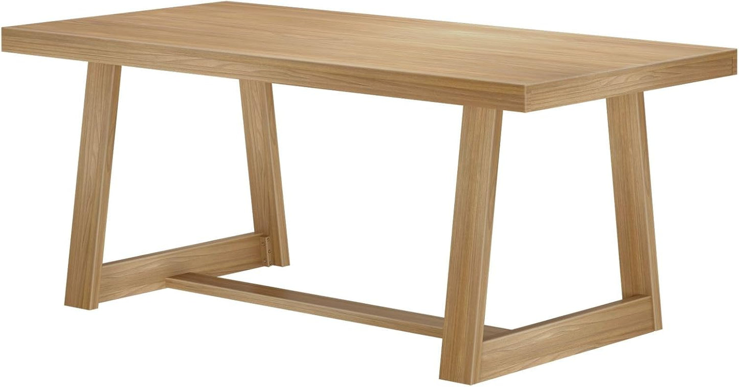 Mesa de comedor rústica de 72 pulgadas con estructura de madera maciza, mesa de comedor rectangular grande de madera para comedor, oficina en casa, muebles de sala de estar, fácil montaje, cepillo de alambre negro