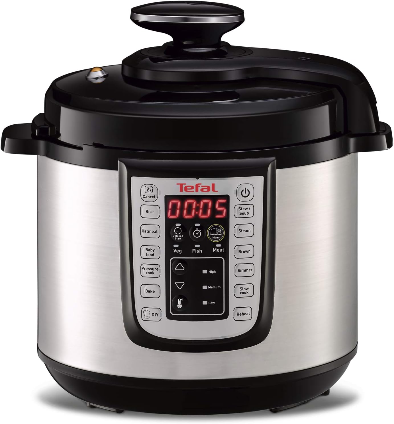 TEFAL CY505E10 Fast+Delicious Multicooker, 25 Programs, Pressure Cooking, Safe Pressure Technology, Up to 6 People, Black and Stainless Steel