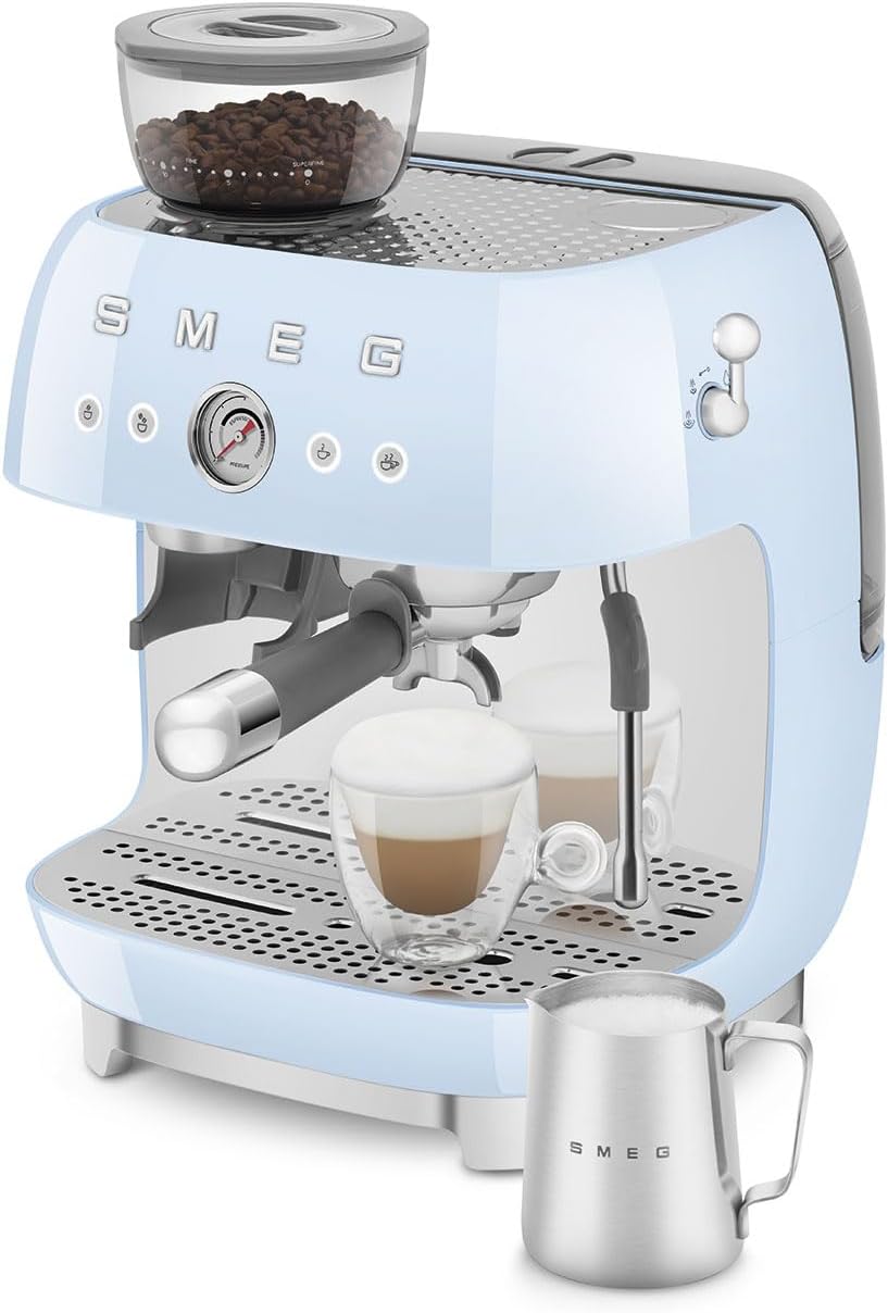 Smeg Retro Semi-Automatic Espresso Machine, EGF03PBUS, Pastel Blue