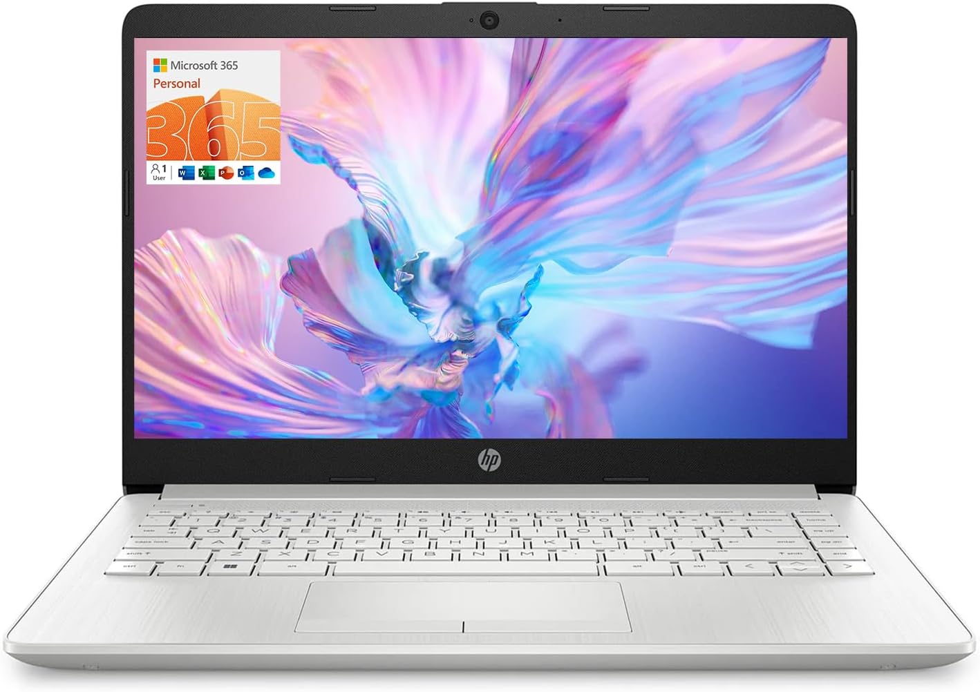 HP 便携式笔记本电脑（包含 1 年 Microsoft 365），14 英寸高清显示屏，16GB RAM，64GB eMMC，英特尔四核 N4120，学生和商务，网络摄像头，HDMI，Wi-Fi，RJ-45，Windows 11 家庭版，粉色