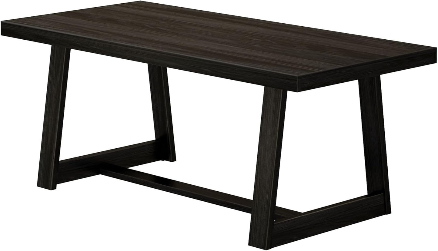 Mesa de comedor rústica de 72 pulgadas con estructura de madera maciza, mesa de comedor rectangular grande de madera para comedor, oficina en casa, muebles de sala de estar, fácil montaje, cepillo de alambre negro