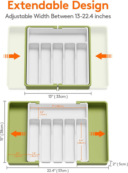 Organizador de cajones para cubiertos Lifewit, bandeja expandible para utensilios de cocina, soporte para cubiertos y cubertería sin BPA, almacenamiento de plástico ajustable para cucharas, tenedores y cuchillos, grande, negro