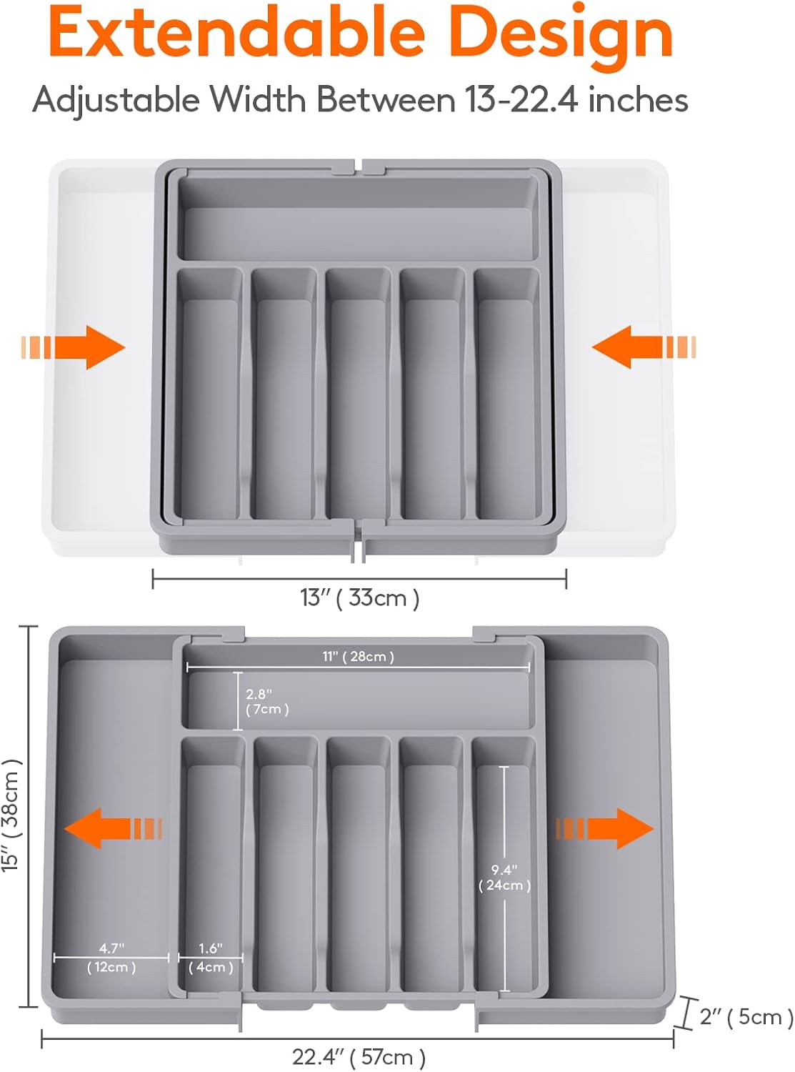 Lifewit 餐具抽屉整理器，可扩展厨房用具托盘，不含 BPA 的餐具和刀具架，可调节塑料勺子叉子刀储存架，大号，黑色