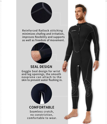 Seaskin Mens 3mm Shorty Wetsuit Womens, Full Body Diving Suit Front Zip Wetsuit for Diving Snorkeling Surfing Swimming