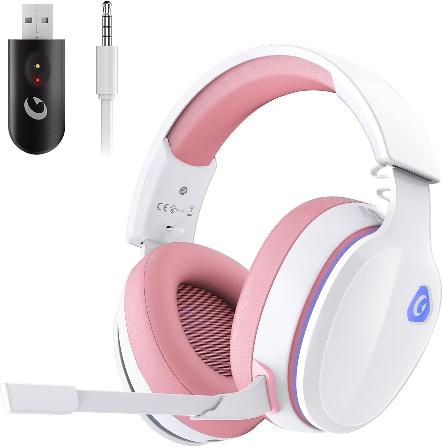 2.4GHz Wireless Gaming Headset for PS5, PS4 Fortnite & Call of Duty/FPS Gamers, PC, Nintendo Switch, Bluetooth 5.3 Gaming Headphones with Noise Canceling Mic, Stereo Sound, 40+Hr Battery -White