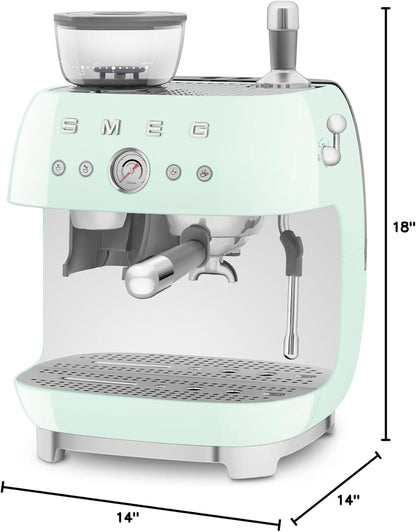 Cafetera espresso semiautomática Smeg Retro, EGF03PBUS, color azul pastel