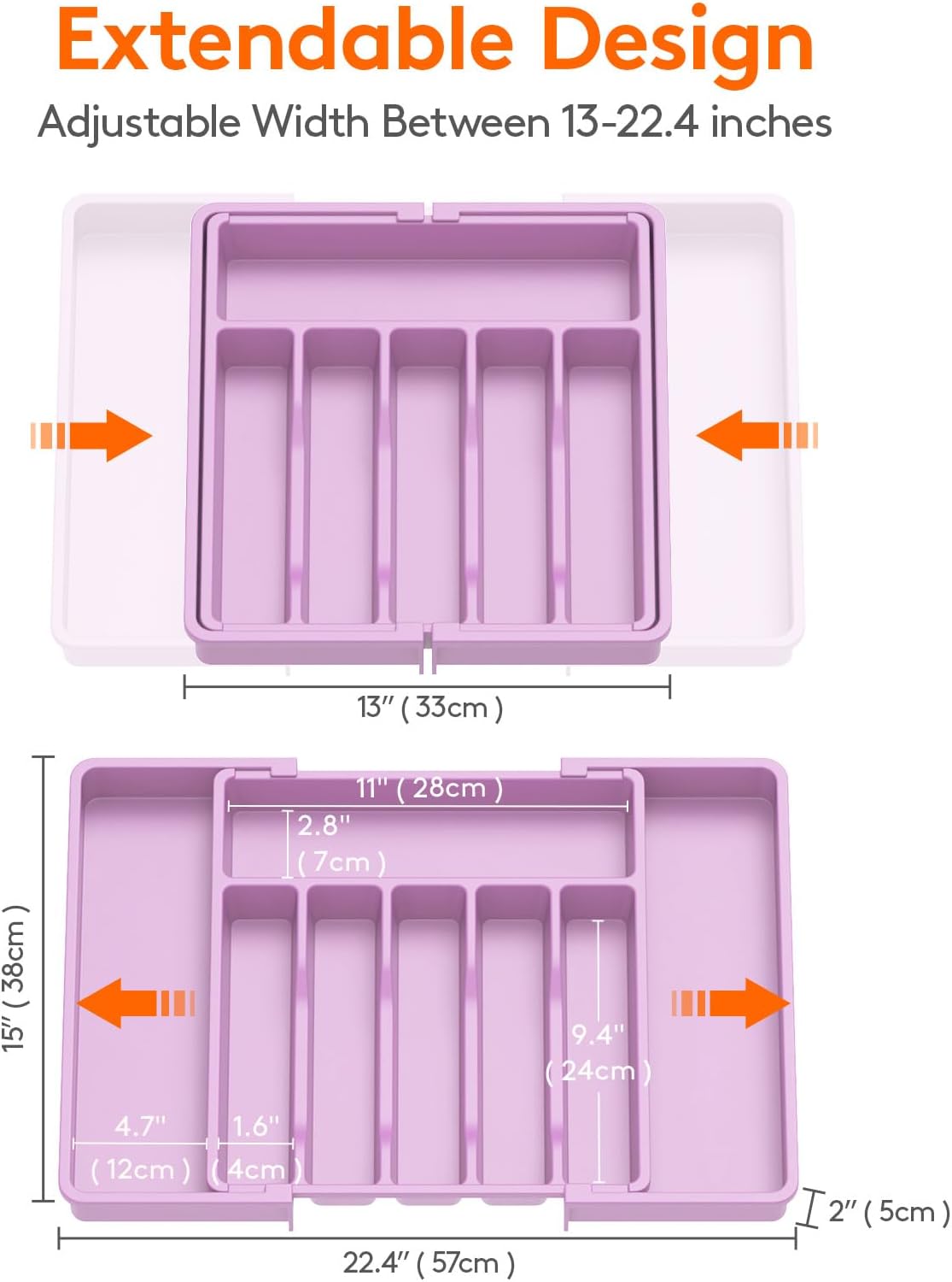 Organizador de cajones para cubiertos Lifewit, bandeja expandible para utensilios de cocina, soporte para cubiertos y cubertería sin BPA, almacenamiento de plástico ajustable para cucharas, tenedores y cuchillos, grande, negro