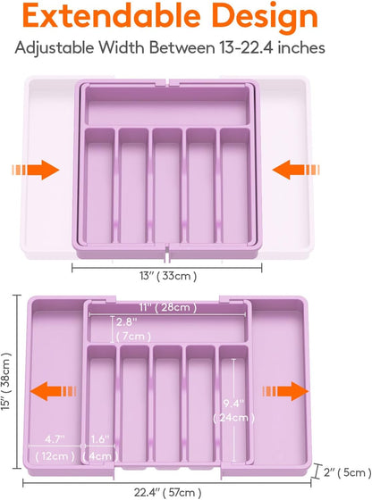 Organizador de cajones para cubiertos Lifewit, bandeja expandible para utensilios de cocina, soporte para cubiertos y cubertería sin BPA, almacenamiento de plástico ajustable para cucharas, tenedores y cuchillos, grande, negro