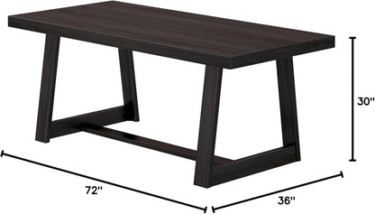 Mesa de comedor rústica de 72 pulgadas con estructura de madera maciza, mesa de comedor rectangular grande de madera para comedor, oficina en casa, muebles de sala de estar, fácil montaje, cepillo de alambre negro