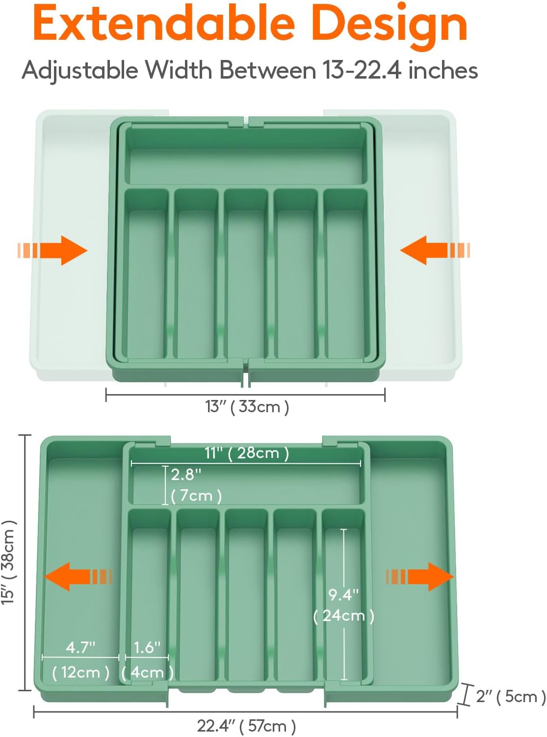 Organizador de cajones para cubiertos Lifewit, bandeja expandible para utensilios de cocina, soporte para cubiertos y cubertería sin BPA, almacenamiento de plástico ajustable para cucharas, tenedores y cuchillos, grande, negro