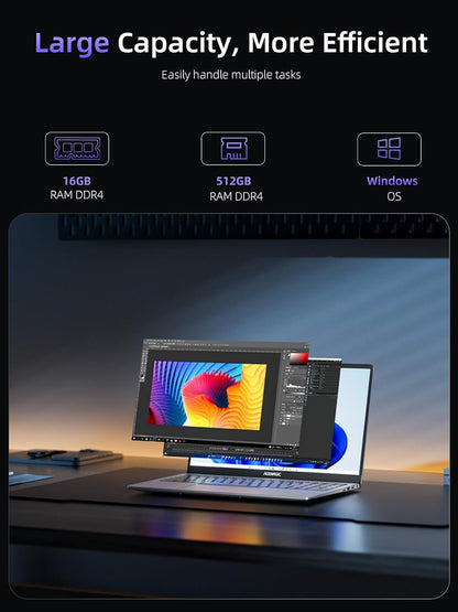 ACEMAGIC 2025 笔记本电脑，配备英特尔四核处理器（最高 3.4GHz）、16GB DDR4 512GB SSD、Windows 11 游戏笔记本电脑、15.6 英寸 IPS 1080P、金属外壳、USB3.2、长电池寿命