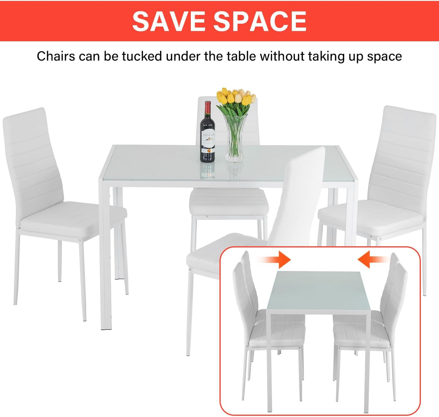 FDW Dining Table Set Glass Dining Room Table Set for Small Spaces Kitchen Table and Chairs for 4 Table with Chairs Home Furniture Rectangular Modern (Black Glass)