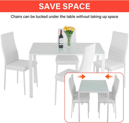 FDW Dining Table Set Glass Dining Room Table Set for Small Spaces Kitchen Table and Chairs for 4 Table with Chairs Home Furniture Rectangular Modern (Black Glass)