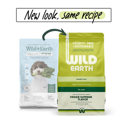 Wild Earth Vegan Dry Dog Food Performance Formula | Plant-Based Vegetarian Kibble | Wheat-Free, Allergen-Free, Veterinarian-Developed | Veggie Supreme Flavor, 4lb Bag