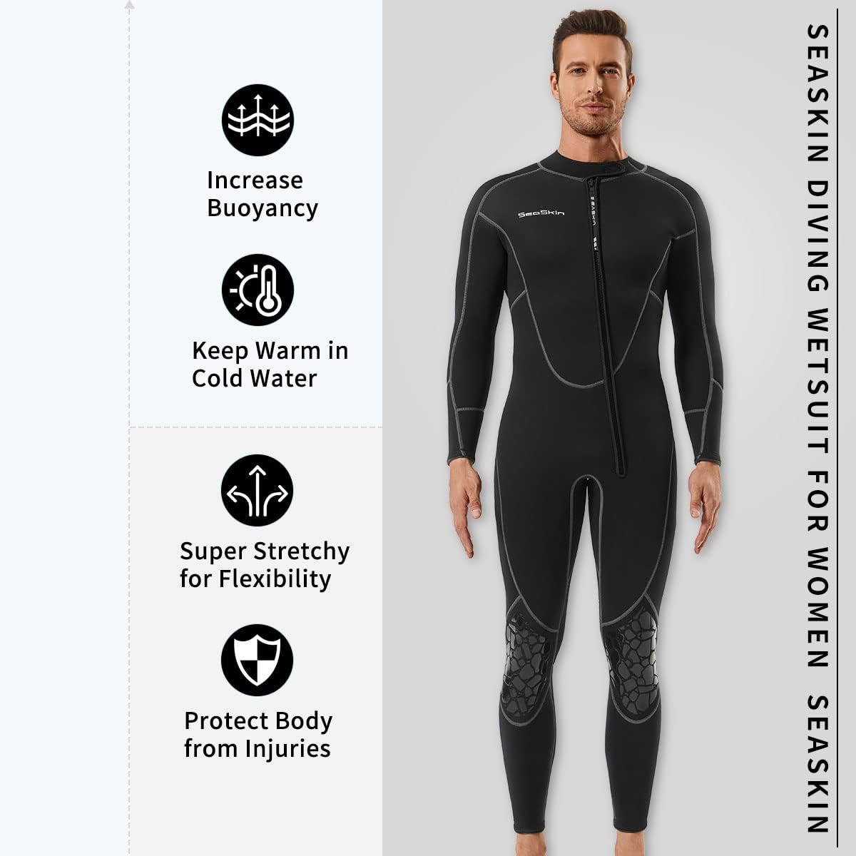 Seaskin Mens 3mm Shorty Wetsuit Womens, Full Body Diving Suit Front Zip Wetsuit for Diving Snorkeling Surfing Swimming