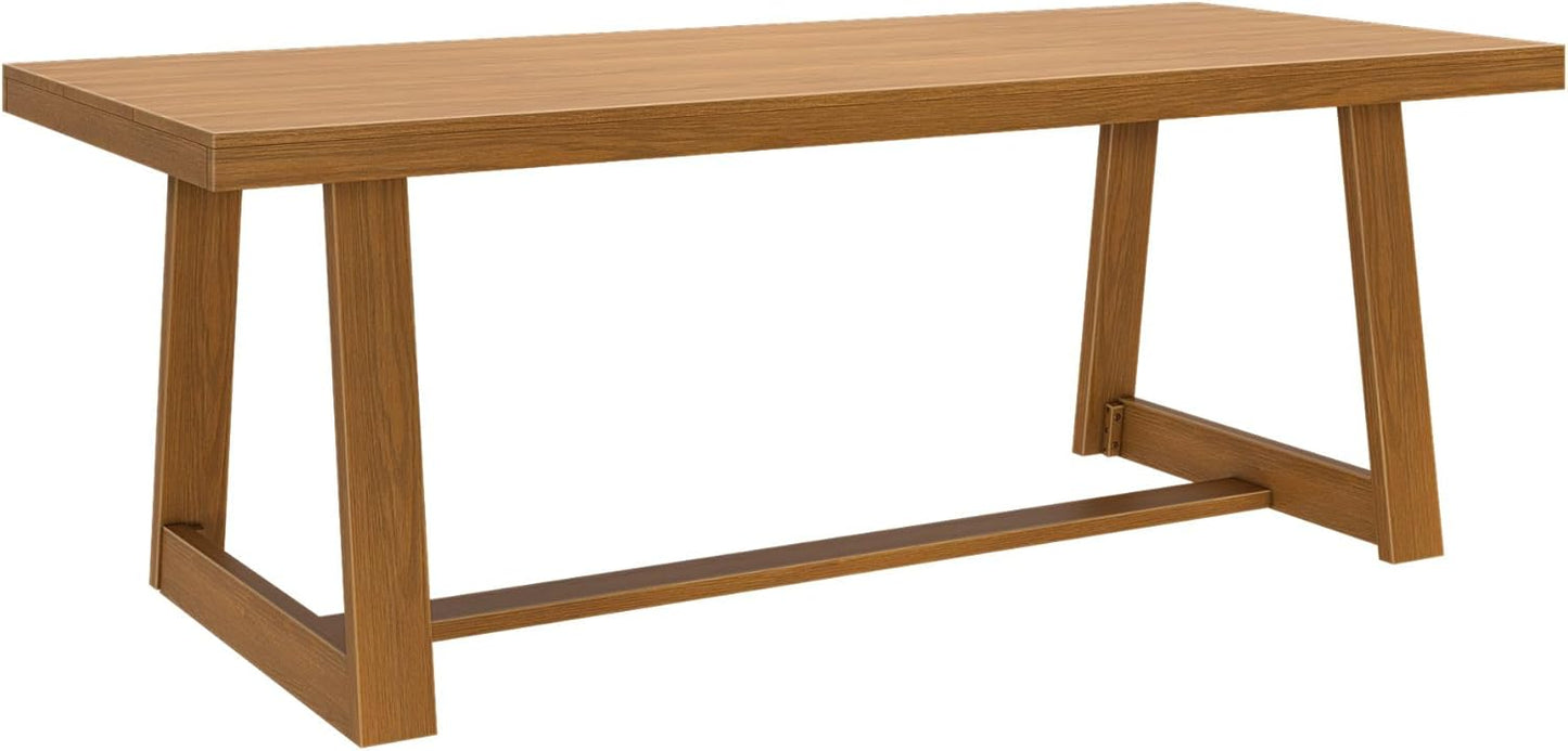 Mesa de comedor rústica de 72 pulgadas con estructura de madera maciza, mesa de comedor rectangular grande de madera para comedor, oficina en casa, muebles de sala de estar, fácil montaje, cepillo de alambre negro