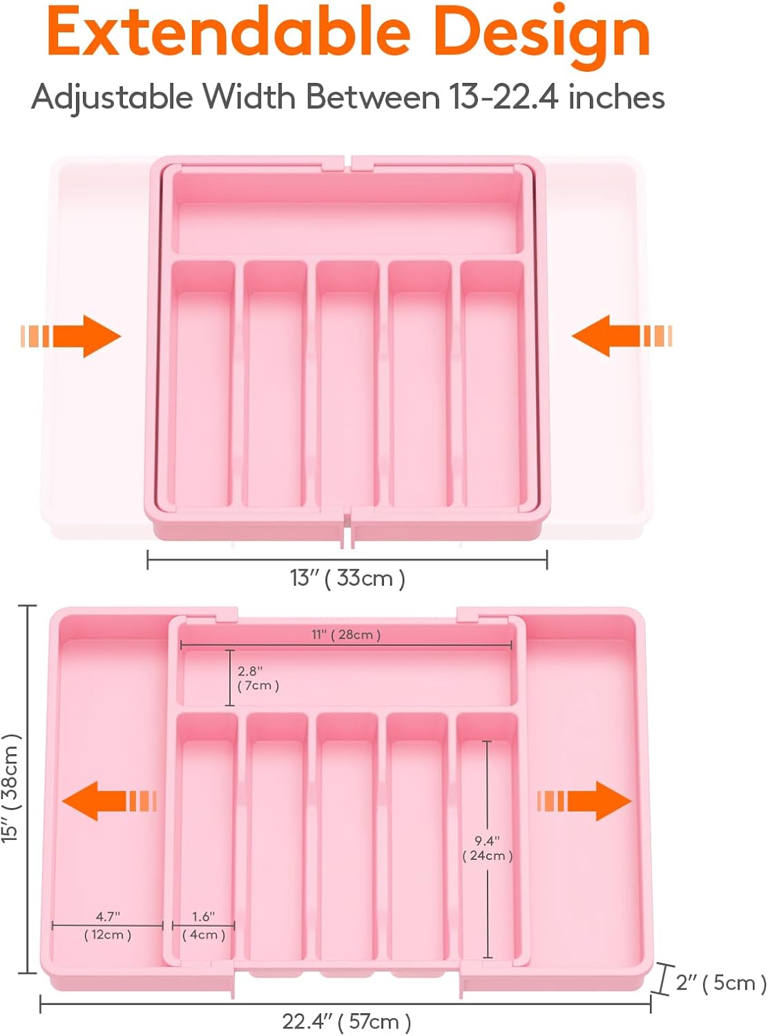 Organizador de cajones para cubiertos Lifewit, bandeja expandible para utensilios de cocina, soporte para cubiertos y cubertería sin BPA, almacenamiento de plástico ajustable para cucharas, tenedores y cuchillos, grande, negro