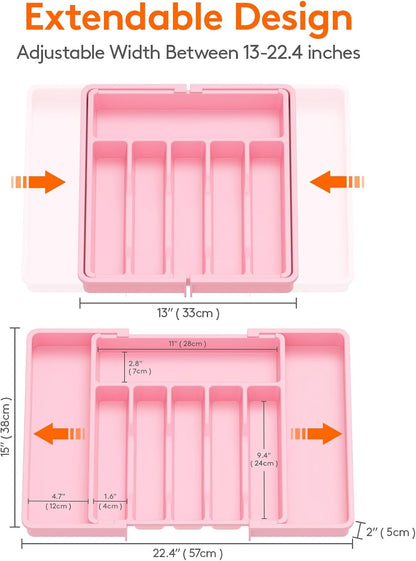 Lifewit Silverware Drawer Organizer, Expandable Utensil Tray for Kitchen, BPA Free Flatware and Cutlery Holder, Adjustable Plastic Storage for Spoons Forks Knives, Large, Black