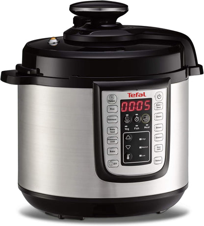 TEFAL CY505E10 Fast+Delicious Multicooker, 25 Programs, Pressure Cooking, Safe Pressure Technology, Up to 6 People, Black and Stainless Steel