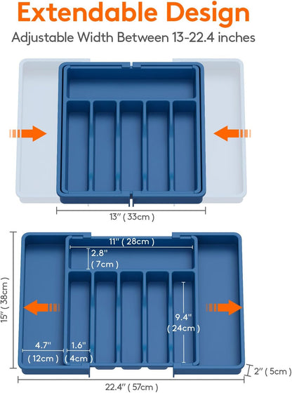 Lifewit Silverware Drawer Organizer, Expandable Utensil Tray for Kitchen, BPA Free Flatware and Cutlery Holder, Adjustable Plastic Storage for Spoons Forks Knives, Large, Black