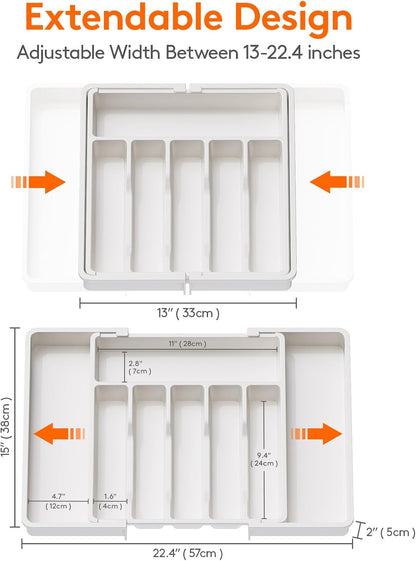 Organizador de cajones para cubiertos Lifewit, bandeja expandible para utensilios de cocina, soporte para cubiertos y cubertería sin BPA, almacenamiento de plástico ajustable para cucharas, tenedores y cuchillos, grande, negro