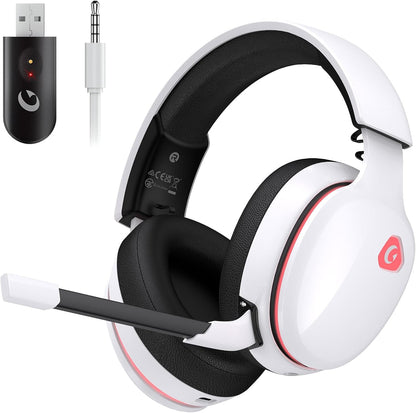 2.4GHz Wireless Gaming Headset for PS5, PS4 Fortnite & Call of Duty/FPS Gamers, PC, Nintendo Switch, Bluetooth 5.3 Gaming Headphones with Noise Canceling Mic, Stereo Sound, 40+Hr Battery -White