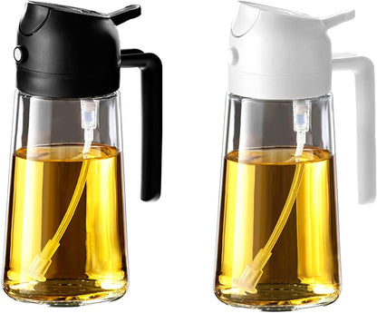 TrendPlain 16oz/470ml Olive Oil Sprayer for Cooking - 2 in 1 Olive Oil Dispenser for Kitchen Gadgets, Air Fryer, Salad, and BBQ - Black