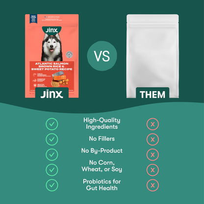 Jinx Premium Dry Dog Food, Real Salmon, Brown Rice & Sweet Potato Kibble with Superfoods & Probiotics, No Fillers, for All Lifestages, 11.5lb