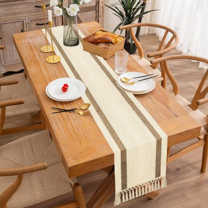 Boho Table Runner Farmhouse Table Runner 72 Inches Long Rustic Coffee Table Runners Cotton Macrame Spring Table Runners with Tassel for Bridal Shower Wedding Kitchen Dining Room Table Home Decor Brown