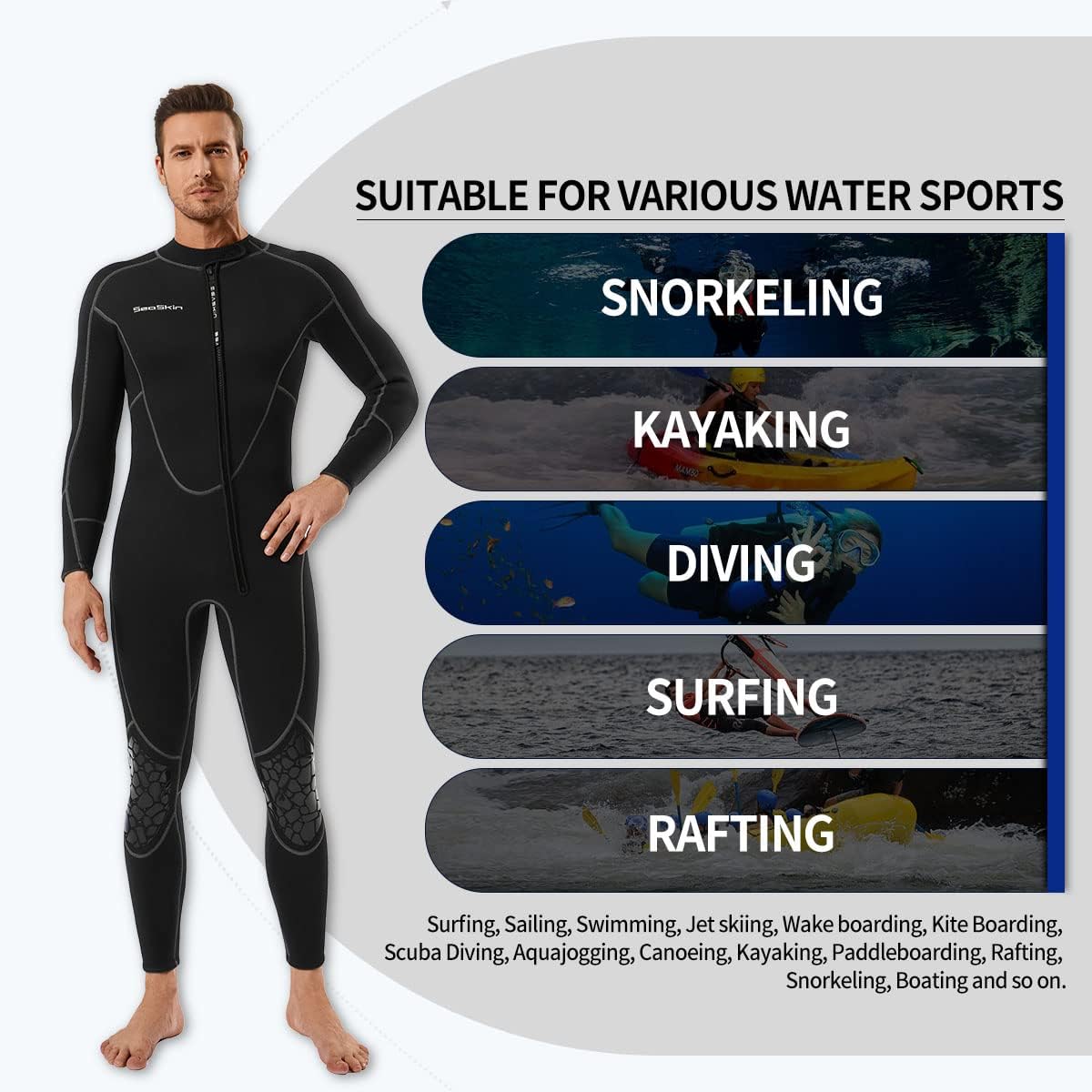 Seaskin Mens 3mm Shorty Wetsuit Womens, Full Body Diving Suit Front Zip Wetsuit for Diving Snorkeling Surfing Swimming