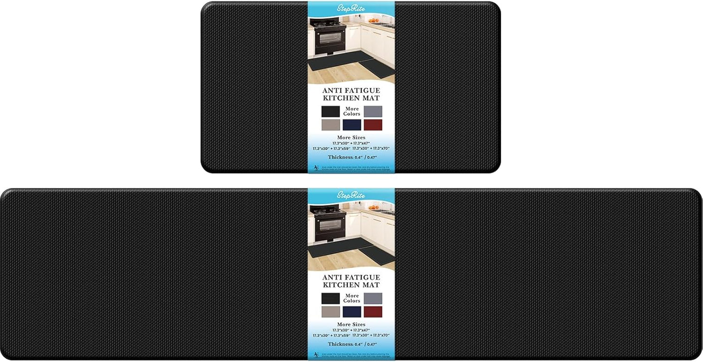 StepRite Kitchen Mats, 2PCS Kitchen Rugs, Cushioned Anti Fatigue Kitchen Mats for Floor, Non-Slip Standing Desk Mat, Waterproof Kitchen Rug Set for Kitchen, Floor, Office,17.3"×30"+17.3"×47",Black