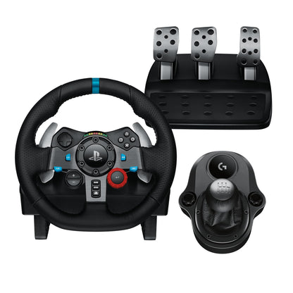 Volante y pedales de carreras Logitech G29 Driving Force, Force Feedback, cuero auténtico + palanca de cambios Logitech G Driving Force - Para PS5, PS4, PC y Mac - Negro