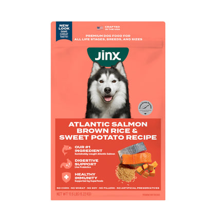 Jinx Premium Dry Dog Food, Real Salmon, Brown Rice & Sweet Potato Kibble with Superfoods & Probiotics, No Fillers, for All Lifestages, 11.5lb