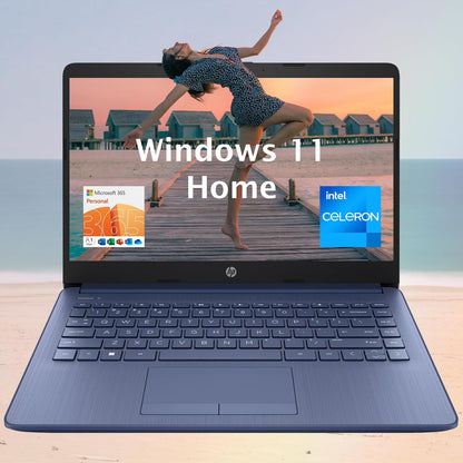 HP 便携式笔记本电脑（包含 1 年 Microsoft 365），14 英寸高清显示屏，16GB RAM，64GB eMMC，英特尔四核 N4120，学生和商务，网络摄像头，HDMI，Wi-Fi，RJ-45，Windows 11 家庭版，粉色