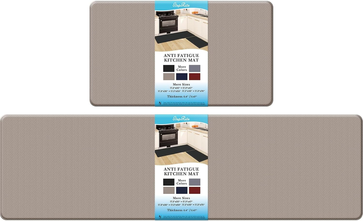 StepRite Kitchen Mats, 2PCS Kitchen Rugs, Cushioned Anti Fatigue Kitchen Mats for Floor, Non-Slip Standing Desk Mat, Waterproof Kitchen Rug Set for Kitchen, Floor, Office,17.3"×30"+17.3"×47",Black