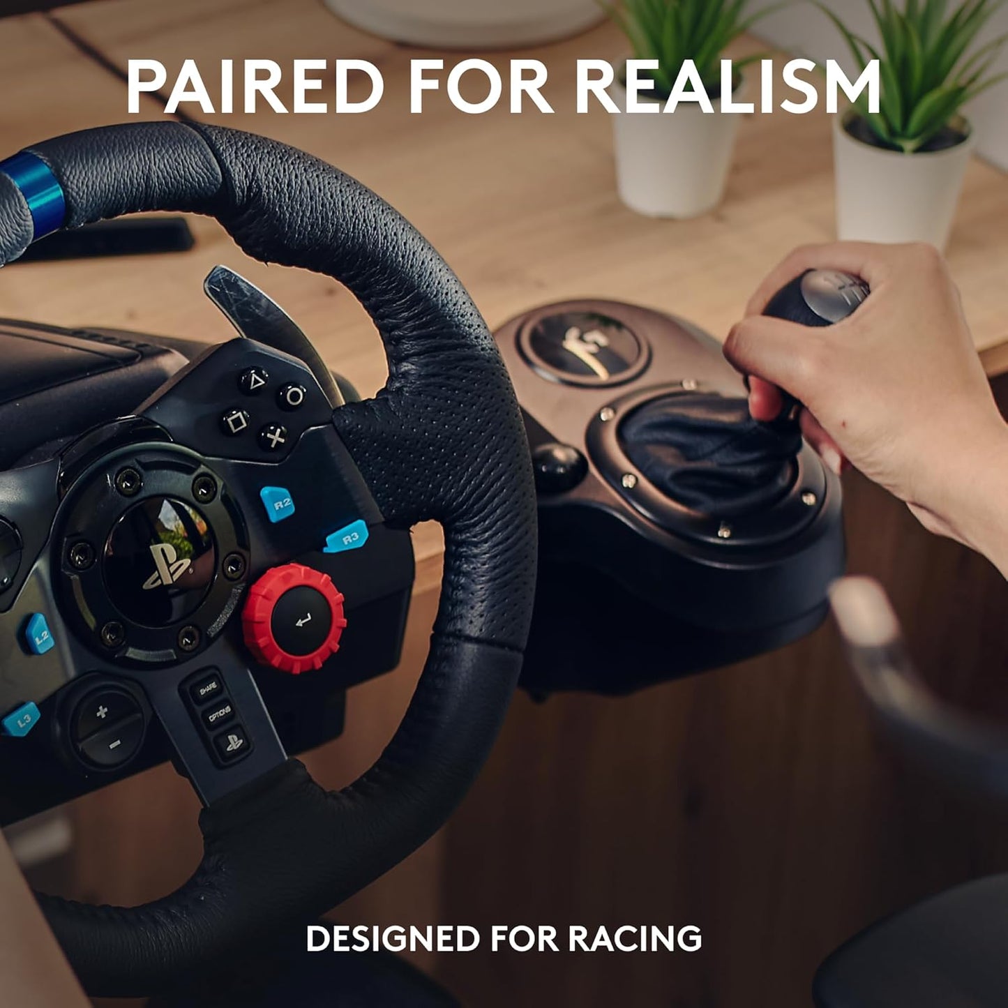 Volante y pedales de carreras Logitech G29 Driving Force, Force Feedback, cuero auténtico + palanca de cambios Logitech G Driving Force - Para PS5, PS4, PC y Mac - Negro