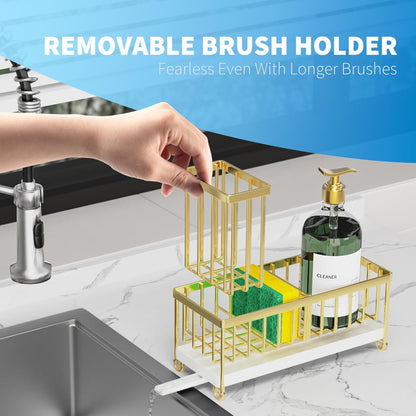 Cisily Sponge Holder for Kitchen Sink, Sink Caddy with High Brush Holder, Kitchen Sink Organizer Countertop Rustproof 304 Stainless Steel , Soap Dispenser Kitchen Organizers and Storage Essentials